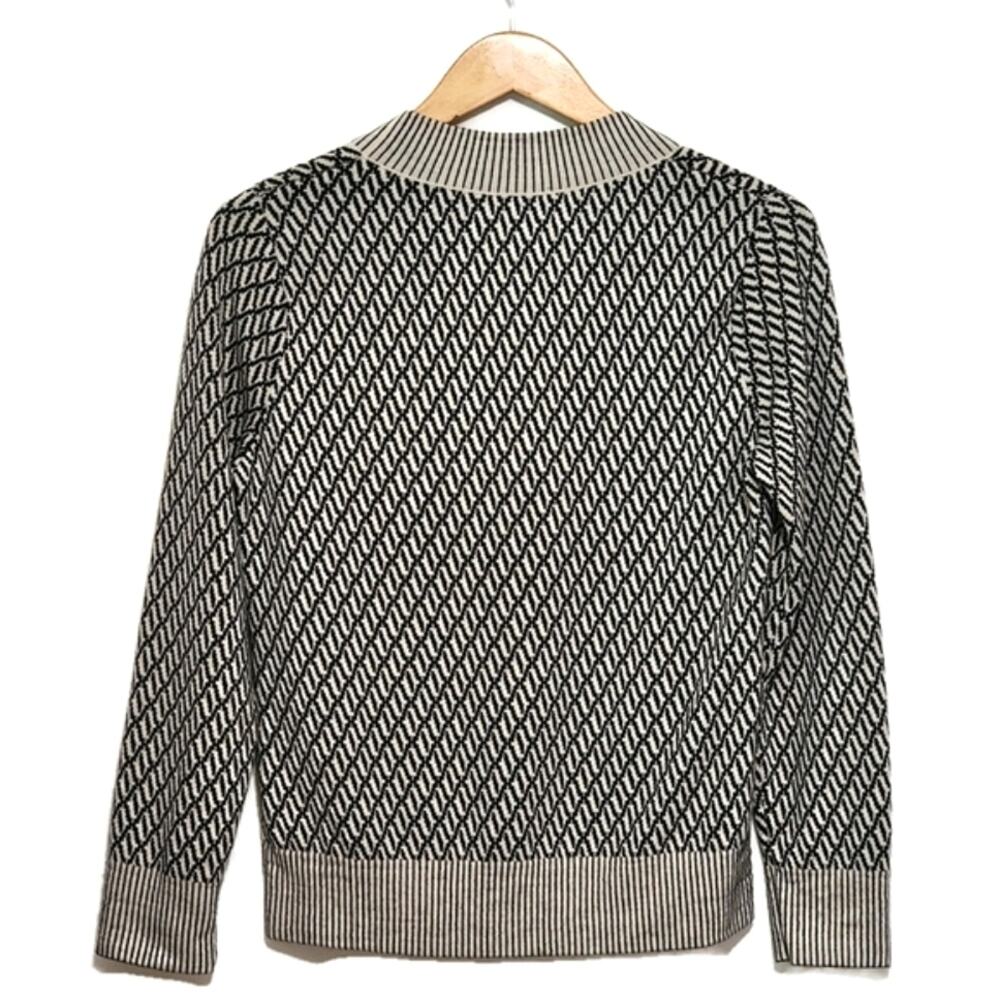 Tanya Taylor Geometric Knit Virgin Wool Sweater Round Neck Black White L Modern - Picture 7 of 13